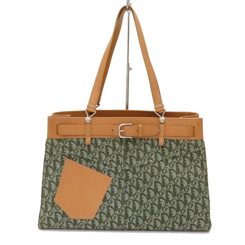 Christian Dior Trotter Tote Green Canvas Shoulder Bag